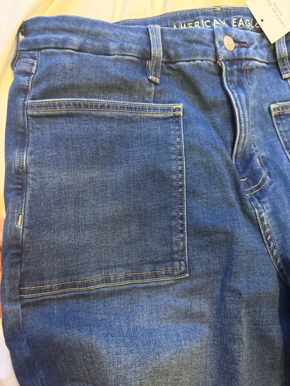 Women’s Blue Flare Jeans - Classic Stretch Denim AE curvy flair - Picture 4 of 5